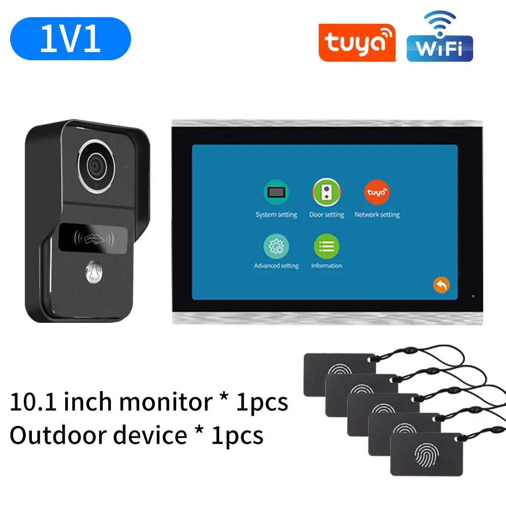2 Wire 1080P 7/10 Inch WiFi Video Intercom Support Tuya APP Smart Home Video Door Phone RFID Access Control System for Apartmen Vue KW01-10inch-1V1