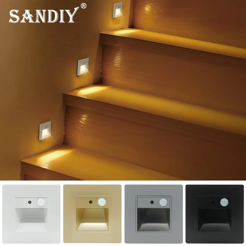 LED Recessed PIR Motion Sensor Step Night Light 2W/3W | SANDIY Recessed LED Step Light Vue