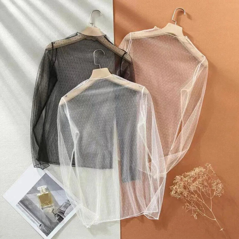 Women Mesh Sheer Long Sleeve T-shirt Tops Ladies Summer Beach See