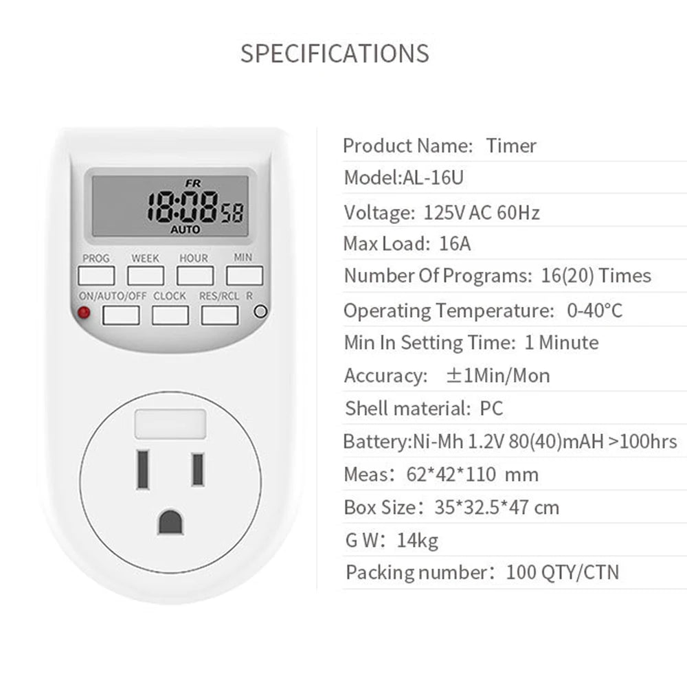 EU/US/UK Plug Timer Switch 1785W/2300W Energy Saving Digital Kitchen Timer 10A/15A Outlet Week Hour Programmable Timer Socket Vue