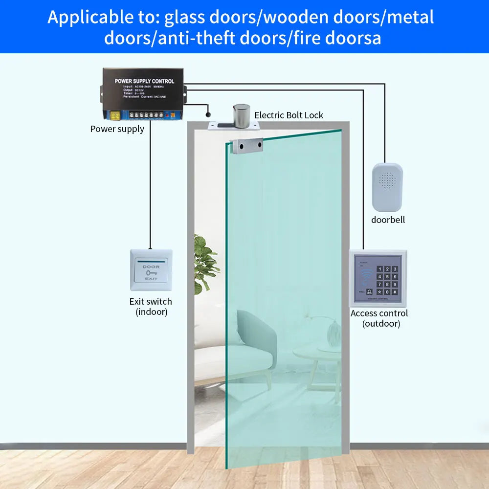 Waterproof Lock Gate Access Control System Fail Safe Electric Magnetic Glass Door Drop Bolt Deadbolt Smart Electronic Door Lock Vue