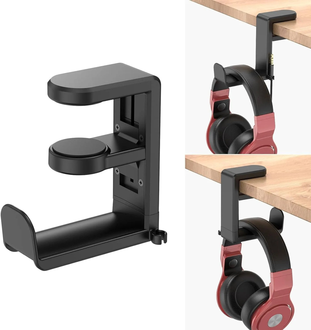 360° Rotating Headphone Stand Desktop Headset Holder PC Gaming Headset Desk Hanger Hook For Earphone Controller Vue black