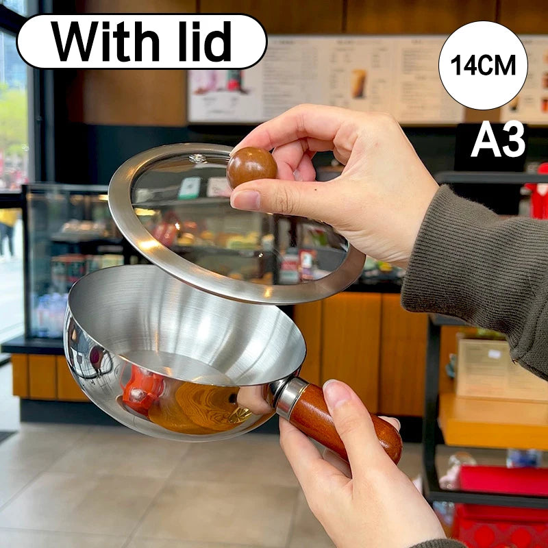 Stainless Steel Noodle Pot One Person High-end Look Wood Finish