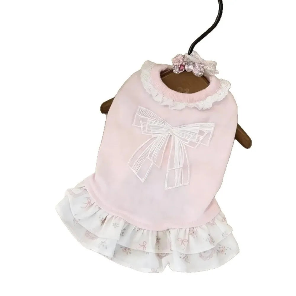 Thin Pet Princess Dress Lotus Leaf Edge Floral Pattern Dog Cooling Vest Comfortable Breathable Puppy Lace Skirt Casual Wear Vue Pink XS