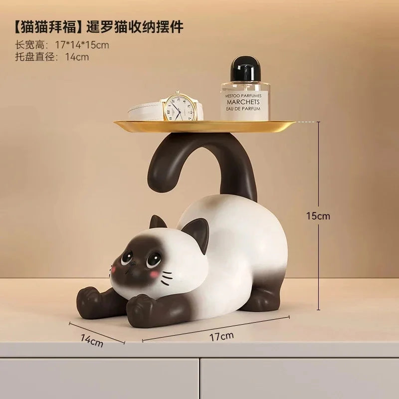 Siamese Cat Key Holder Elegant Luxury Creative Desktop Organizer Figurine For Entryway Shoe Cabinet New Home Gift For Women Vue