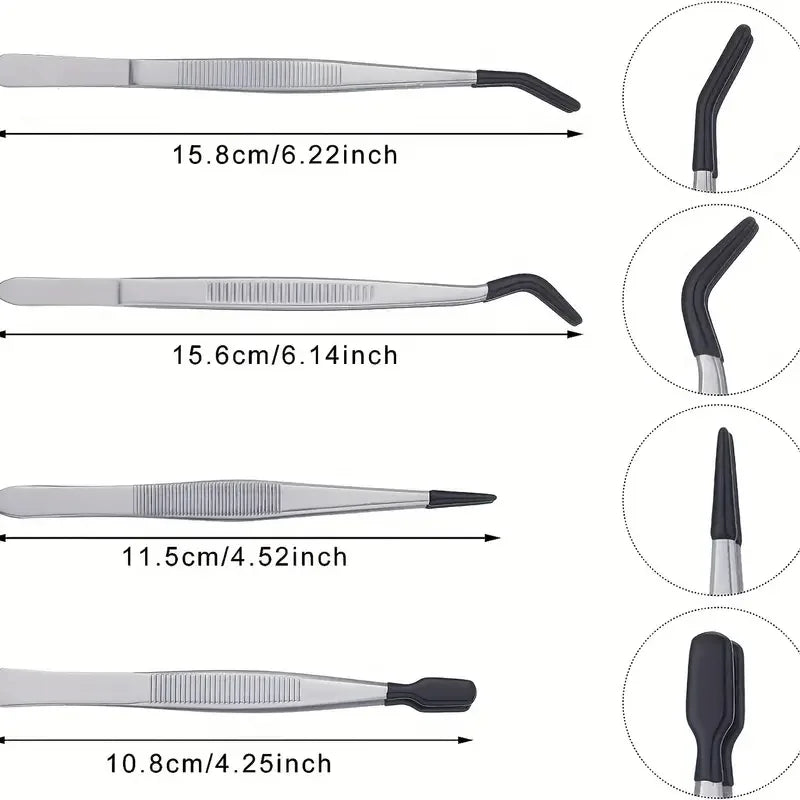 1/2/4pcs Tweezers With Rubber Tips Tweezers Rubber PVC Silicone Coated Non Marring Flat Tip Bent Tip Tweezers Tipped Tweezers Vue