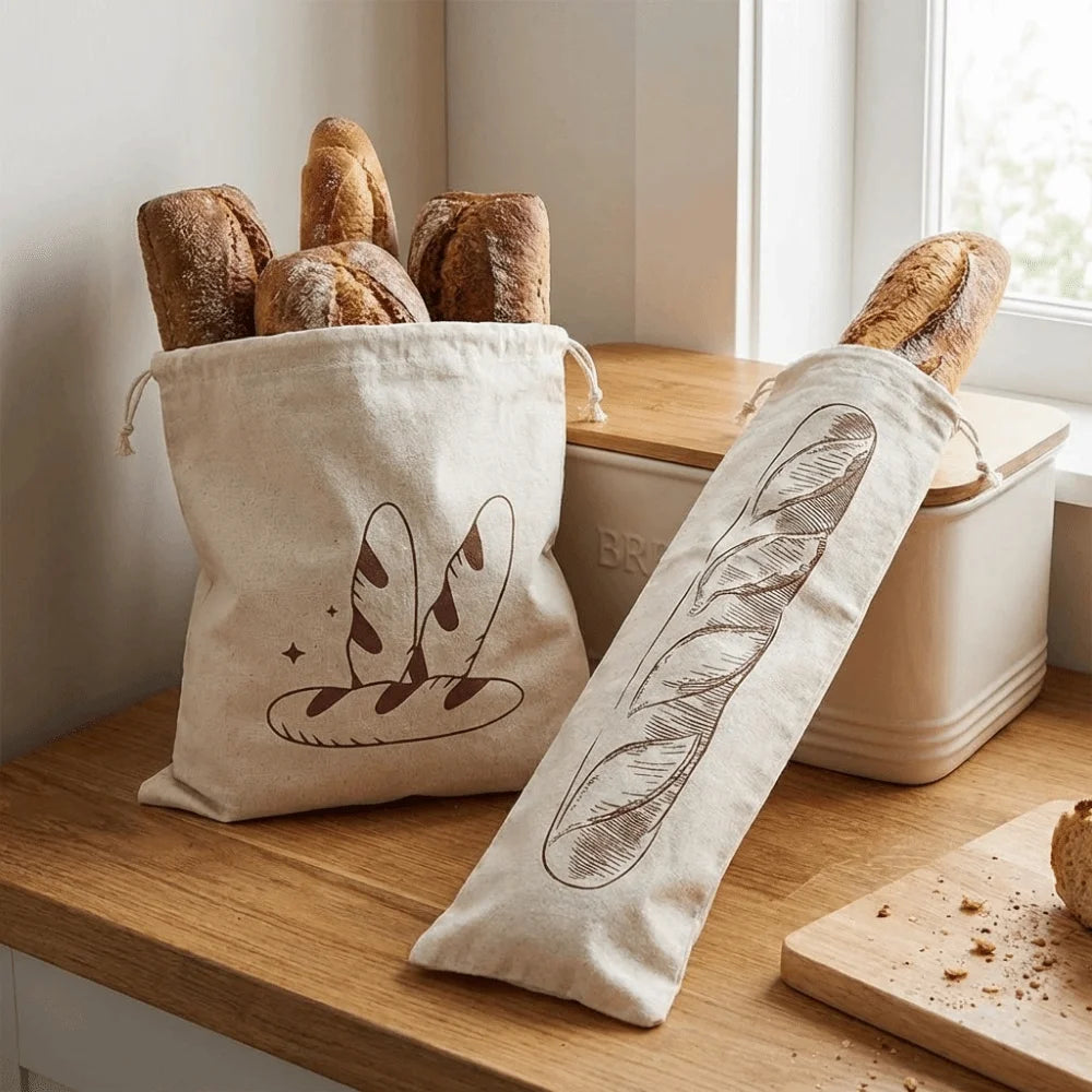 2PCS Large Linen Bread Bag Eco Friendly Reusable Drawstring Bread Bag Fresh Keeping Washable Bread Storage Bags Homemade Bread Vue