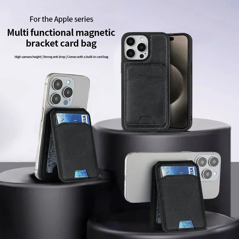 Card Wallet Phone Stand PU Leather Magnetic Card Bag Holder Phone Cases Bracket Stand With Kickstand For IPhone 13/14/15/16/17 Vue