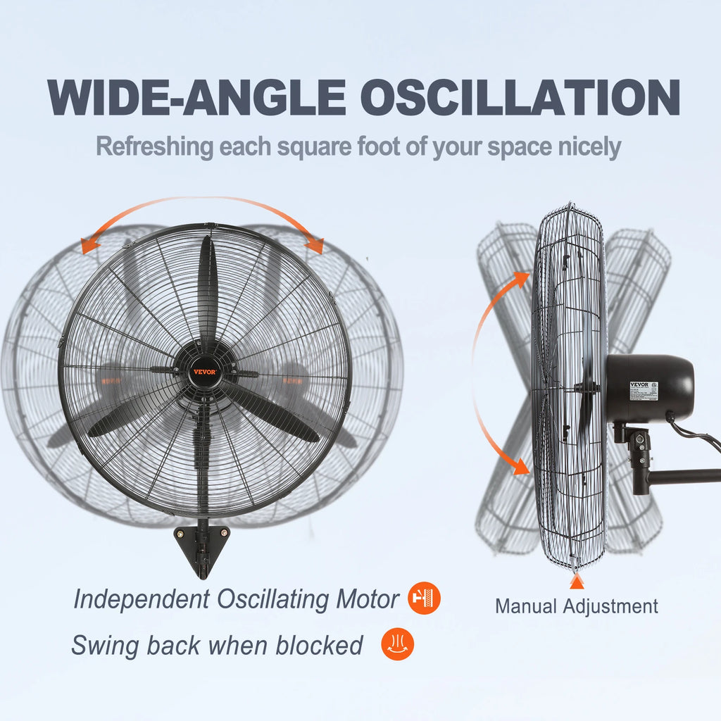 SucceBuy 4 Sizes Wall-Mount Misting Fan 3-speed IP44 Oscillating Wall Fan Max. 9500 CFM Wall Mounted Fan for Home Summer Vue
