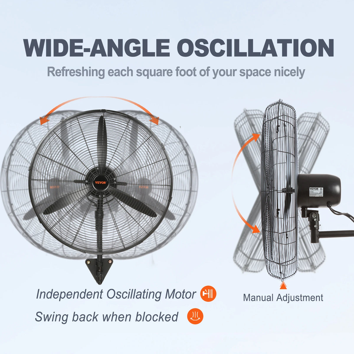 SucceBuy 4 Sizes Wall-Mount Misting Fan 3-speed IP44 Oscillating Wall Fan Max. 9500 CFM Wall Mounted Fan for Home Summer Vue