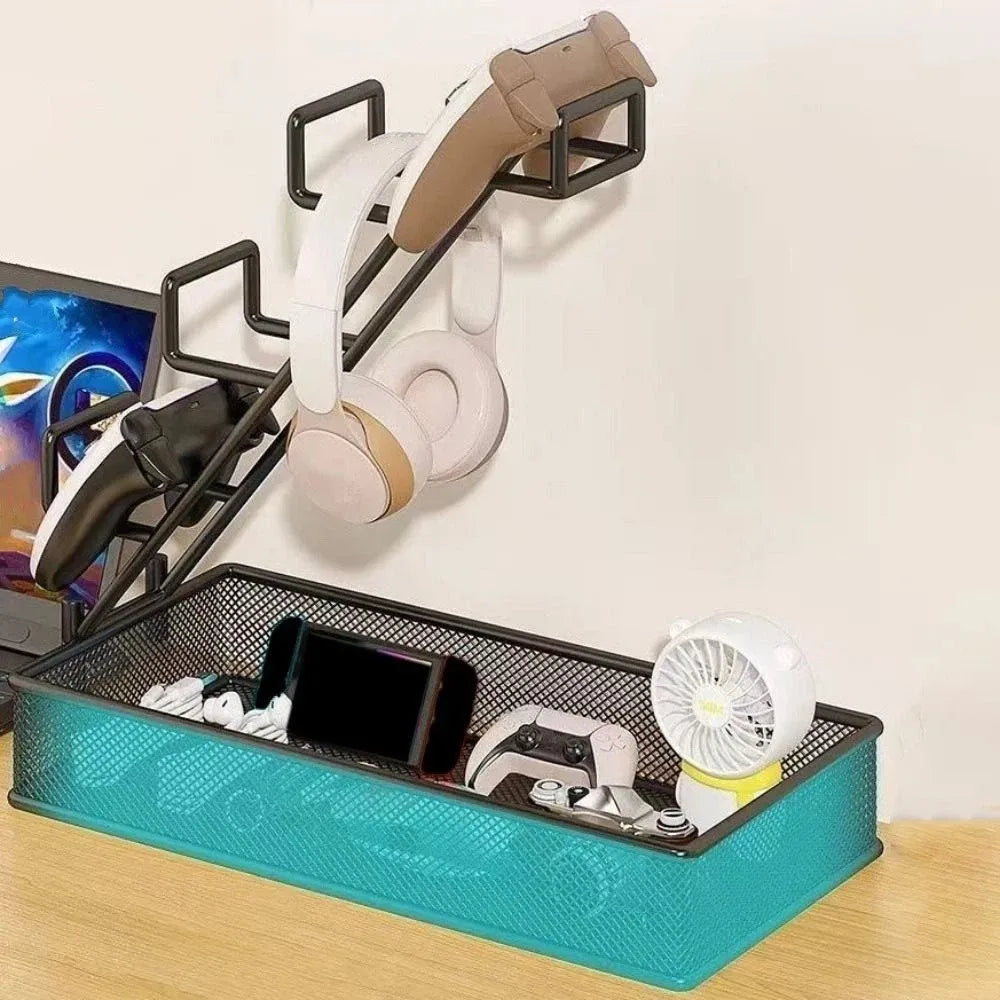 Practical Iron Game Controller Holder Multi-Tier Large Capacity Gamepad Storage Rack Space Saving Headphone Hanger for Home Vue