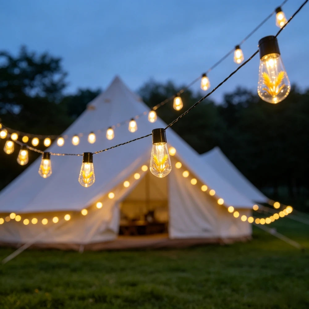 Solar Papaya Bulb String Lights with Wheat Ear Pattern, IP65 Waterproof Lights for Garden, Balcony, Backyard & Outdoor Decor Vue