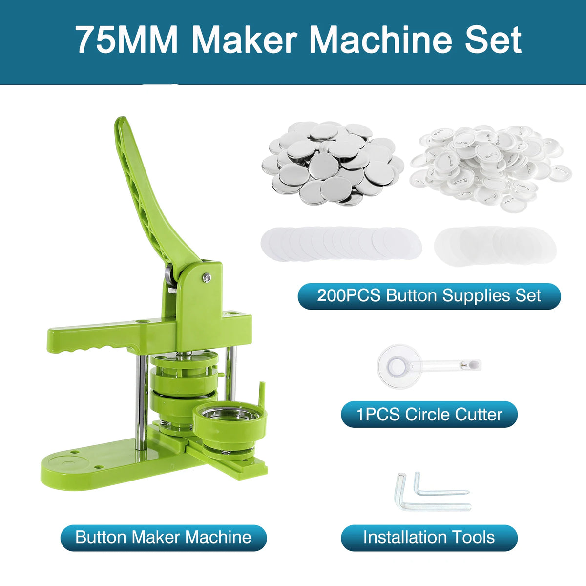 58mm DIY Pin Button Maker Machine Set – 200 Parts & Cutter Badge Maker Machine Vue 75mm Maker set