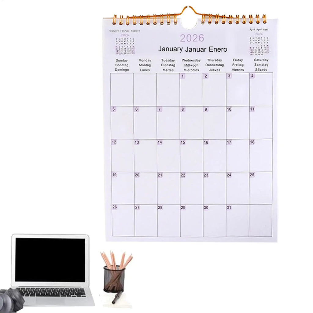 2026 Wall Calendar 12-Month Multilingual Coil Planner Modern Decorative Planner for Home, Office, School & Dorm Room Decor Vue