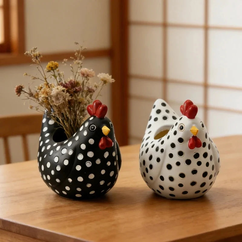 Resin Rooster Hen Figurine Cute Farmhouse Sculpture For Home Table Centerpiece Office Desk Plant Pot Holder Gift For Women Vue