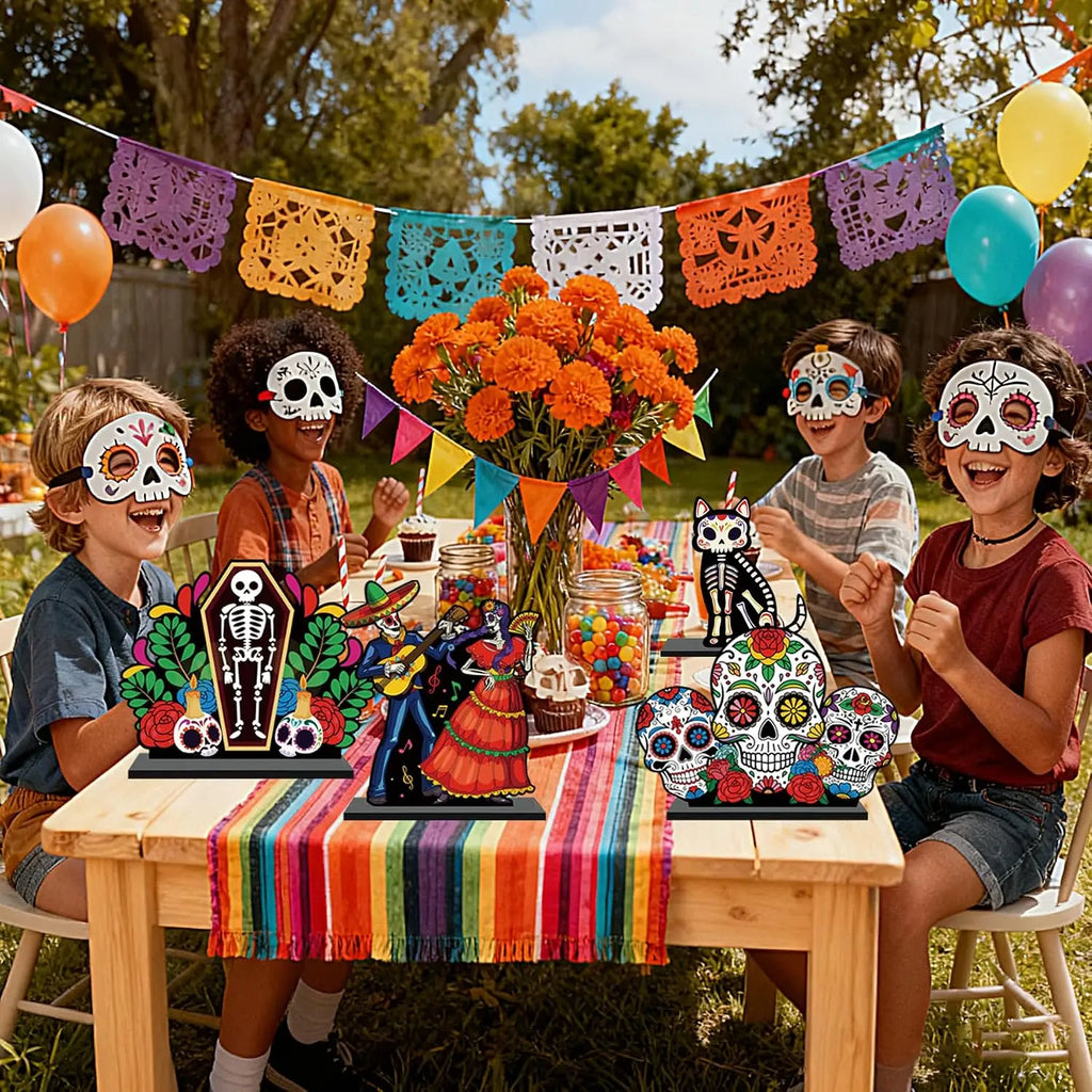 1-10PCS Day of The Dead Wooden Skull Display Tray for Mexican Carnival Halloween Party Fiesta Table Centerpiece Home Decor Vue