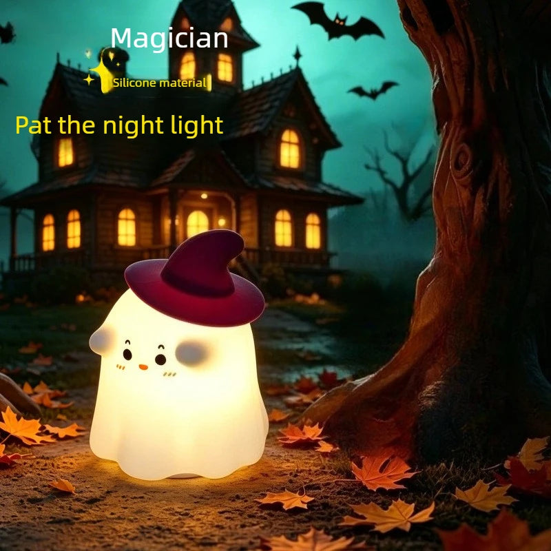 Rechargeable Silicone Ghost Night Light, Cute LED Bedside Lamp for Kids Bedroom Halloween Decor Vue Magician - Warm Lamp No plug