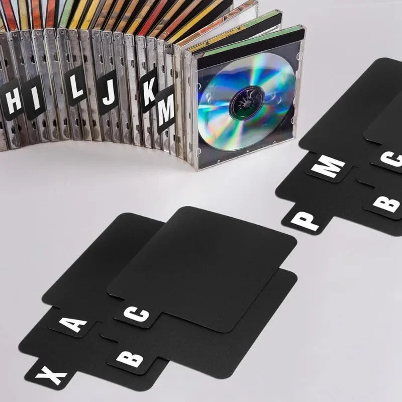 26-piece Set of Black Vinyl Record Dividers, A-Z Letter DVD Dividers, Suitable for Albums, CD Media, Bookshelf Storage Vue