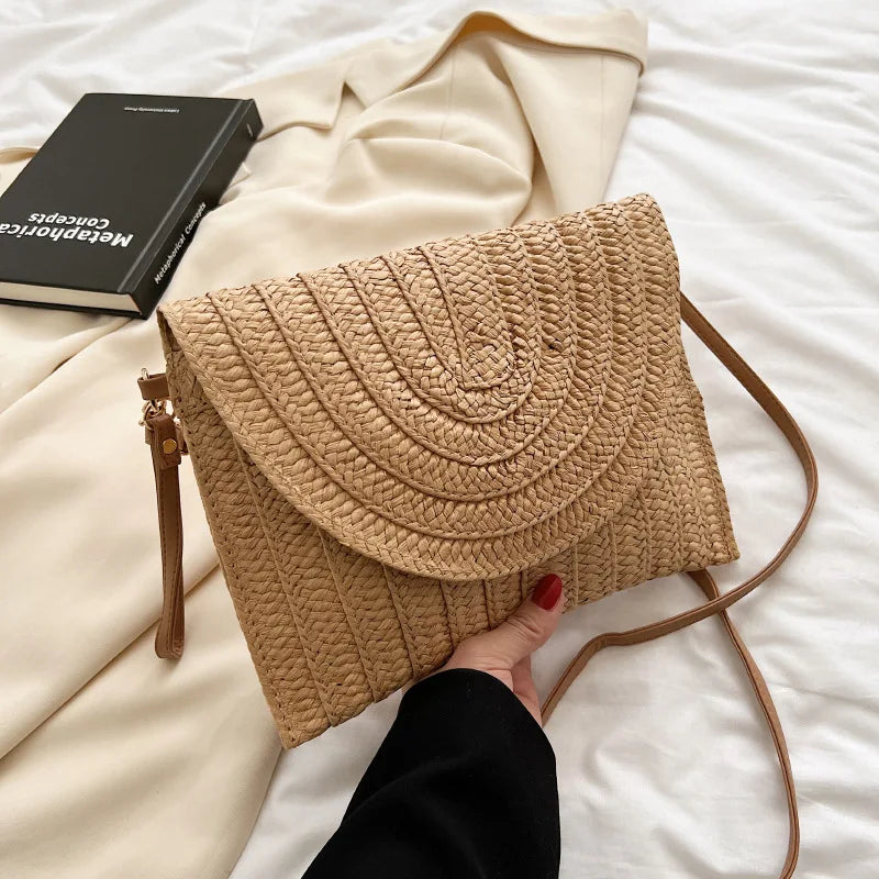 Summer Travel Beach Bag Straw Woven Clutch Fashion Designer Crossbody