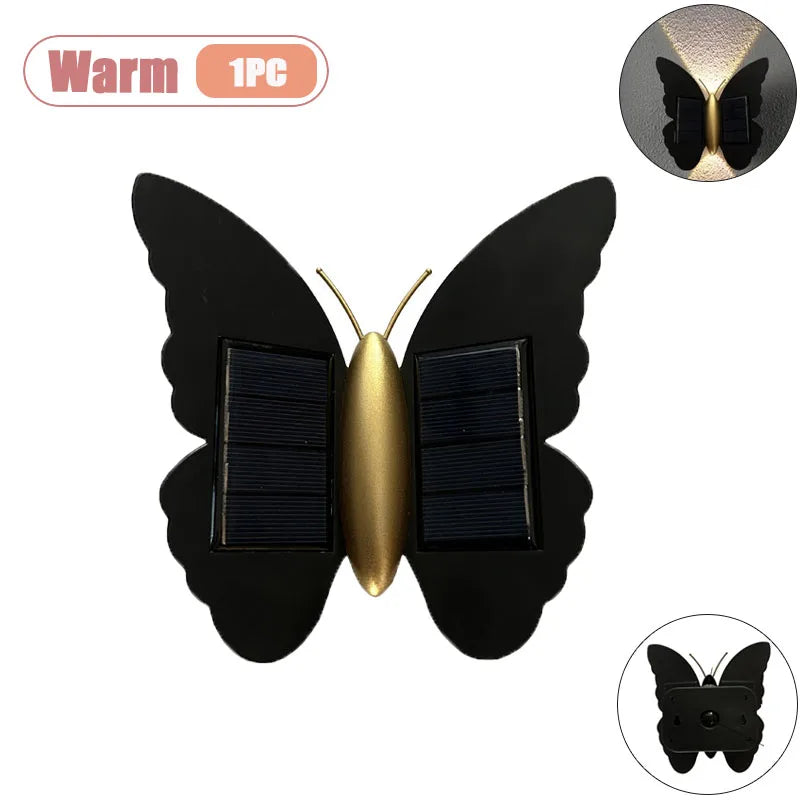1-5PCS Solar Butterfly Wall Light IP65 Waterproof Modern Accent Lamp for Outdoor Stair Hallway Patio Balcony Garden Fence Vue Warm-1PC