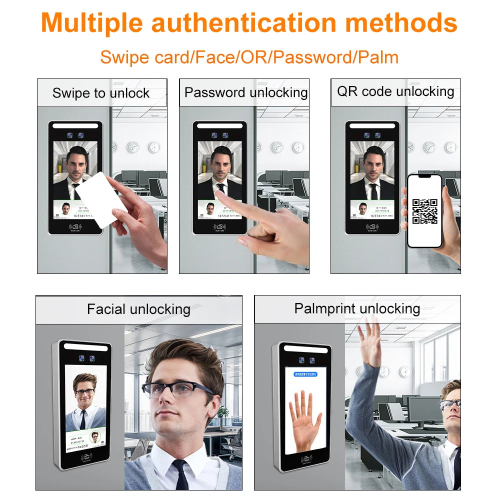 5 Inch IPS Touch TCP/IP WiFi Face Palmprint QR RFID Access Attendance USB Download CS BS Cloud App Free SDK 20k User Capacity Vue