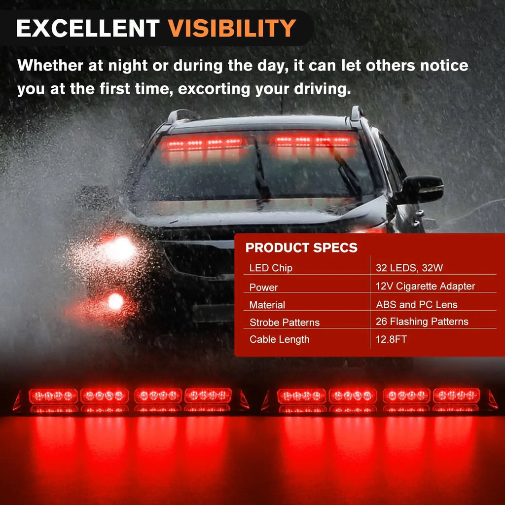 Nilight 32LED Emergency Dash Strobe Lights with Controller Suction Cups Warning Hazard Windshield Deck Split Light Bar for Truck Vue