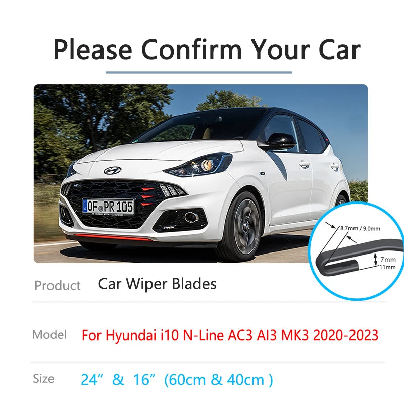 Hyundai i10 N-Line 2020-2023 Premium Beam Front Wiper Blades 2x Front Wiper Blades Vue