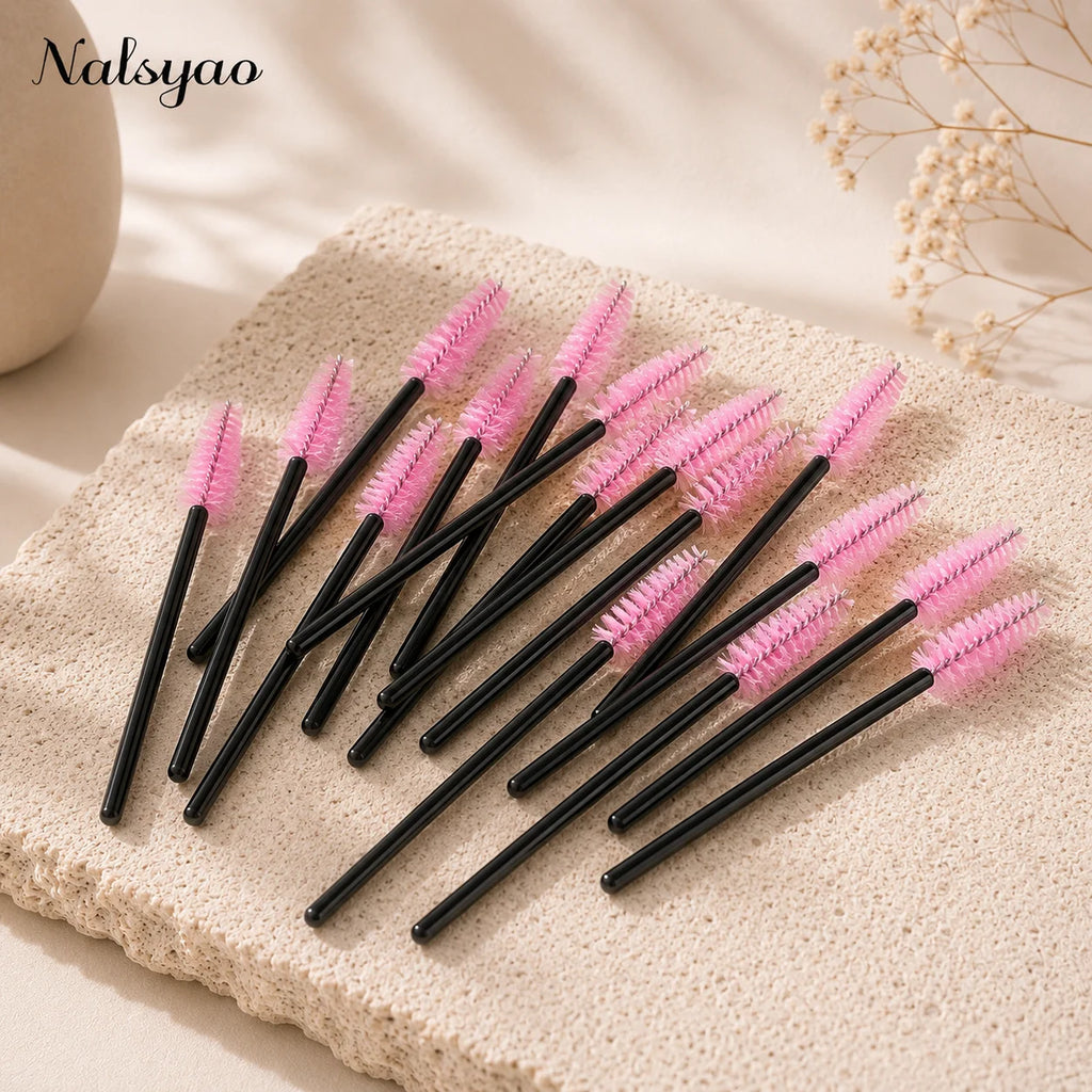 100Pcs Wand Disposable Micro Eyelash Comb Brush Spoolers Makeup Kit Lash Eyebrow Brush Extension Brushes Mascara Applicator Vue