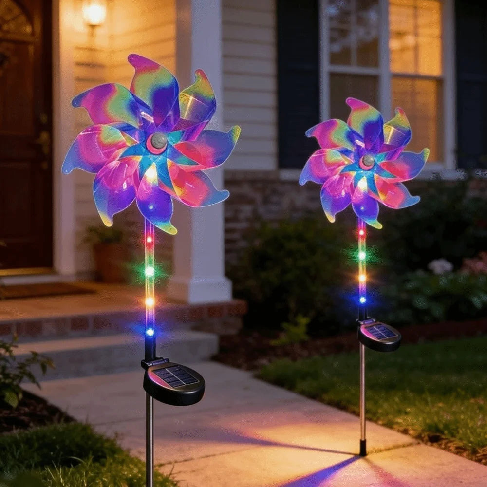 Creative Solar Powered Windmill Lamp Rotating Waterproof Turning Windmill Lawn Lamp Colorful Realistic Landscape Stake Lights Vue