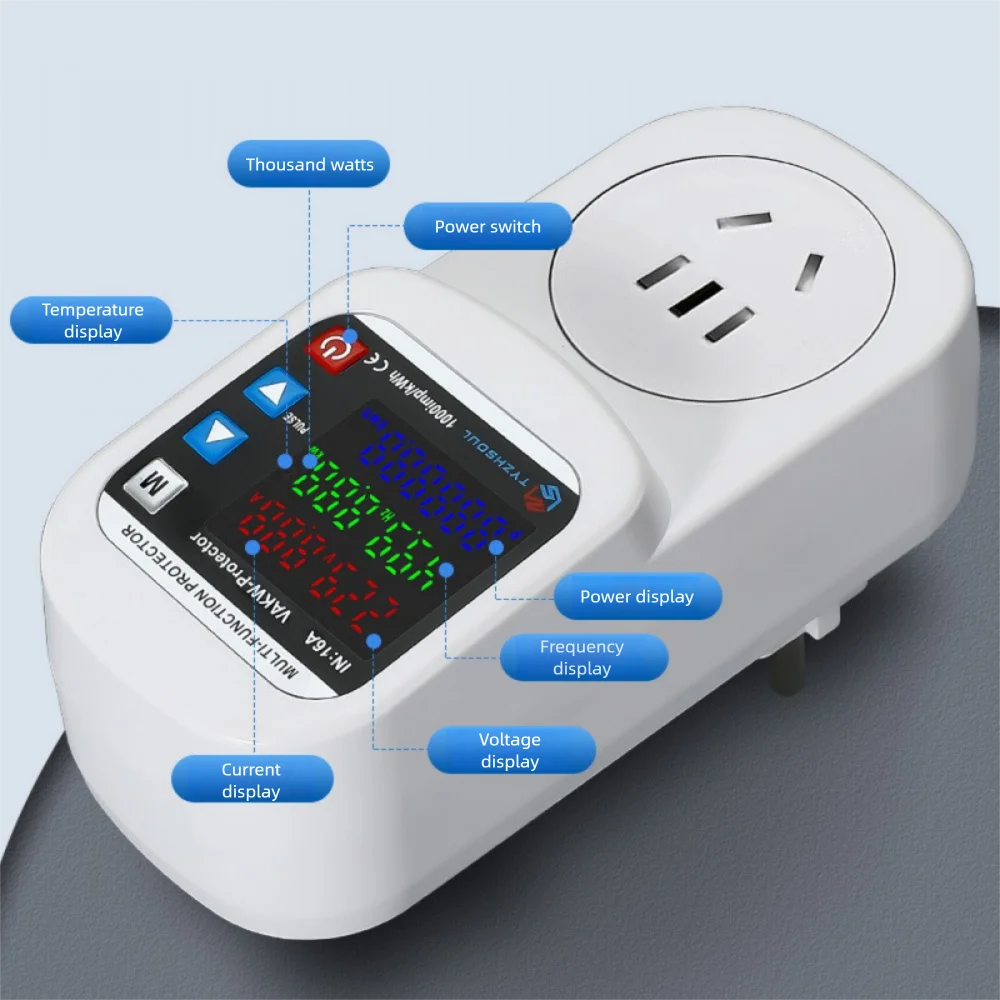 Multifunction Over Voltage Current Protector Socket 230V 16A Adjustable Timing Switch Temperature Control Undervoltage Protector Vue