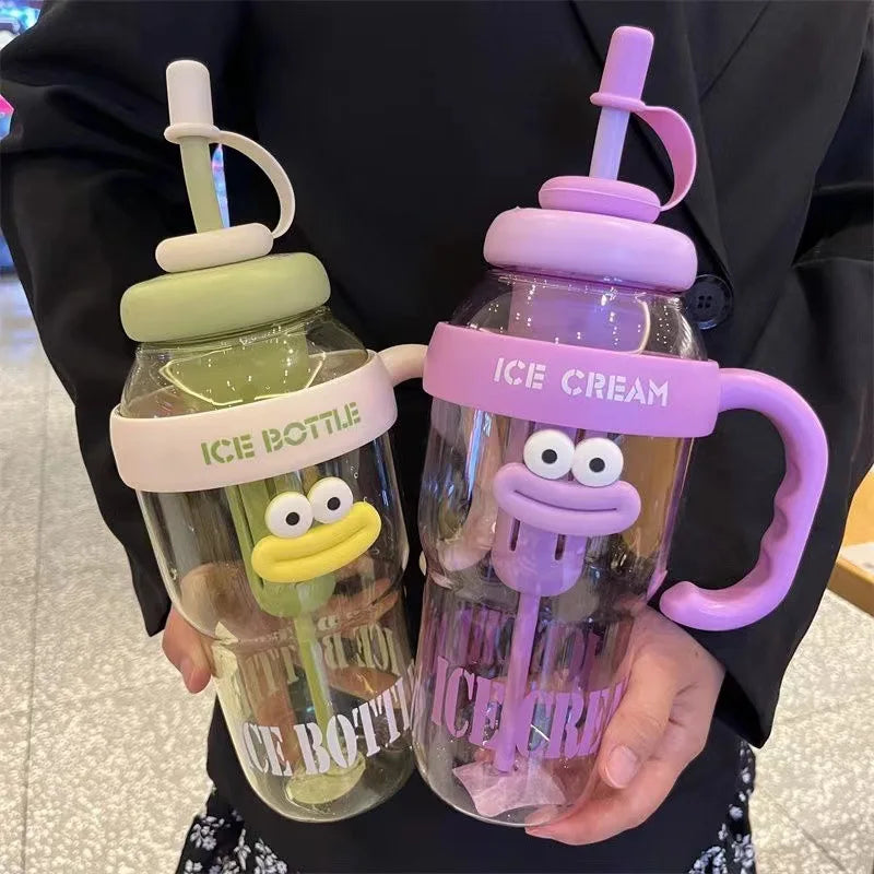 1100ML Water Bottle with Straw and Tea Infuser Large Mouth Leak Proof Lid Travel Sport Tumbler for Beach Outdoor Adventure Vue