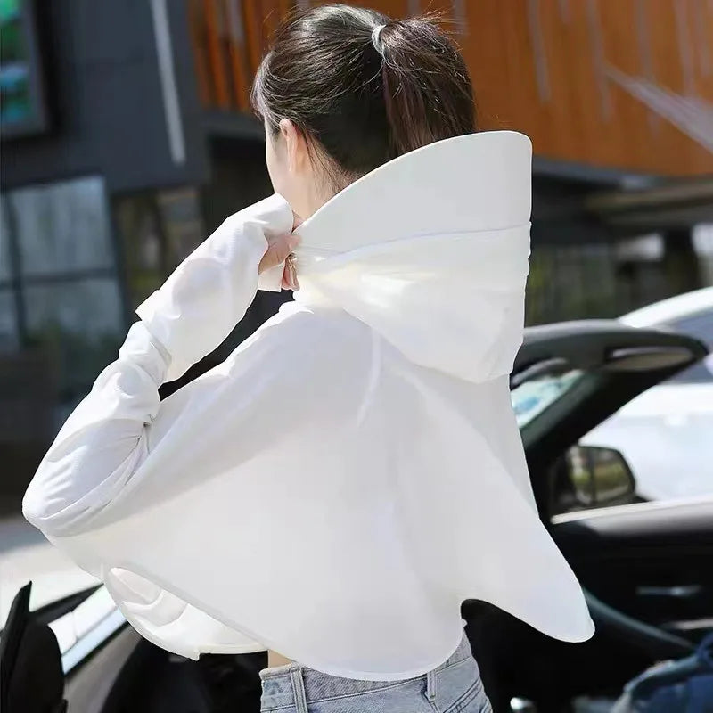 Ice Silk Hooded Sun Protection for Women Brim UV Blocking Breathable Cooling Outdoor Cycling Travel Casual Daily Cover Up Vue