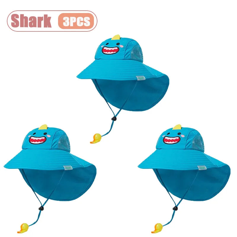 1-10PCS Kids UV Protection Sun Hat Baby Toddler Bucket Hat Wide Brim Breathable Outdoor Cap for Boys Girls Spring Summer Vue Shark-3PCS