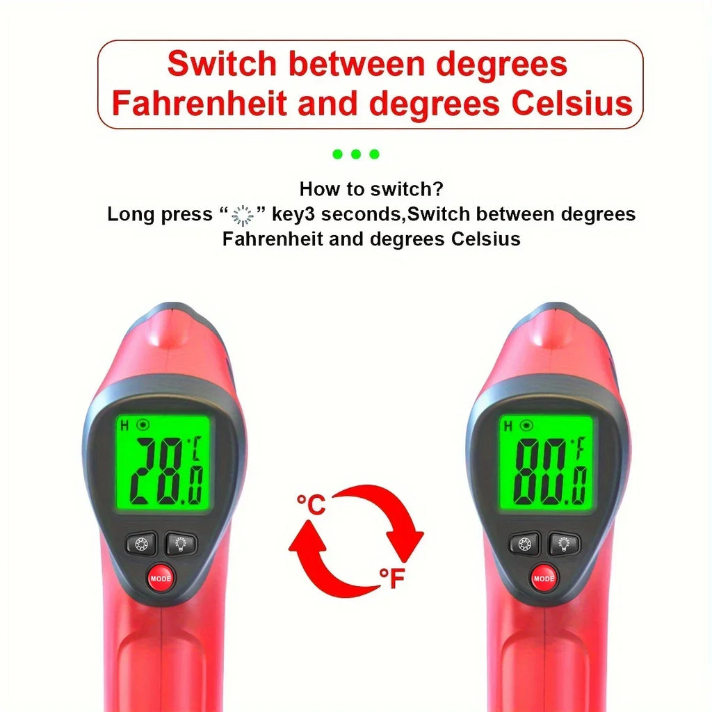 DT500 Infrared Thermometer Gun -50~550°C Non-contact Laser with 12:1 D:S, Adjustable Emissivity & LCD Backlit and Laser Aiming Vue