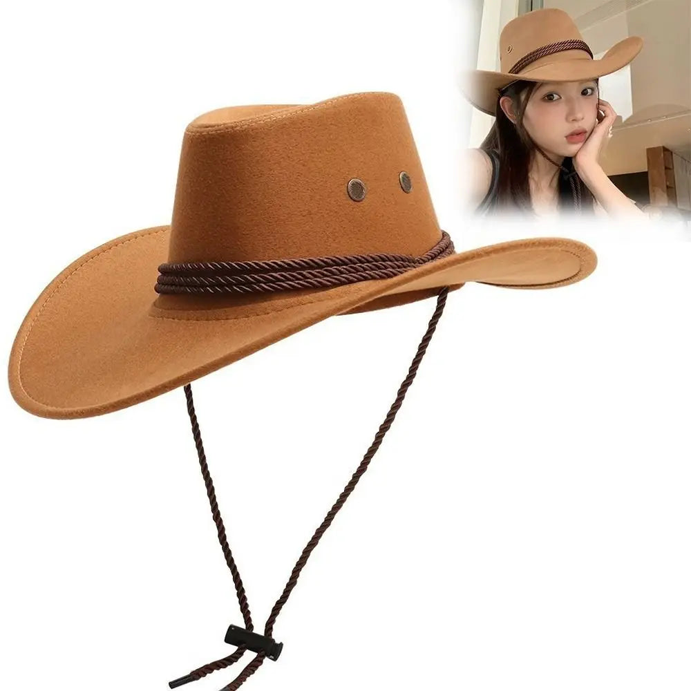 Fashion Western Cowboy Hat Ethnic Large Brim Felt Fedora Hats