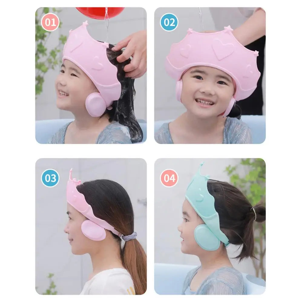 Baby Bathing Shower Shower Soft Cap Adjustable Hair Wash Hat For Kids Ear Protection Safe Children Shampoo Protect Head Cover Vue