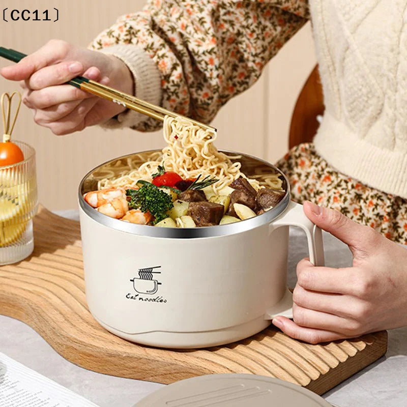 304 Stainless Steel Foam Bowl Large Capacity Double-Layer Anti-Scald Lunch Box With Tableware/Lid Can Drain Ramen Bowl〔CC11〕 Vue