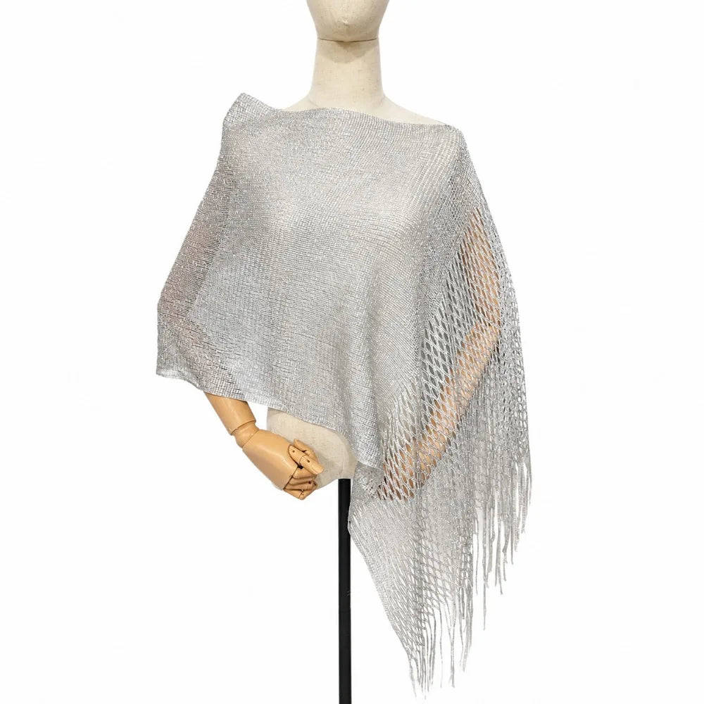 Multicolor Hollow Out Shawl Solid Breathable Glitter Scarf Gold Vue Silver