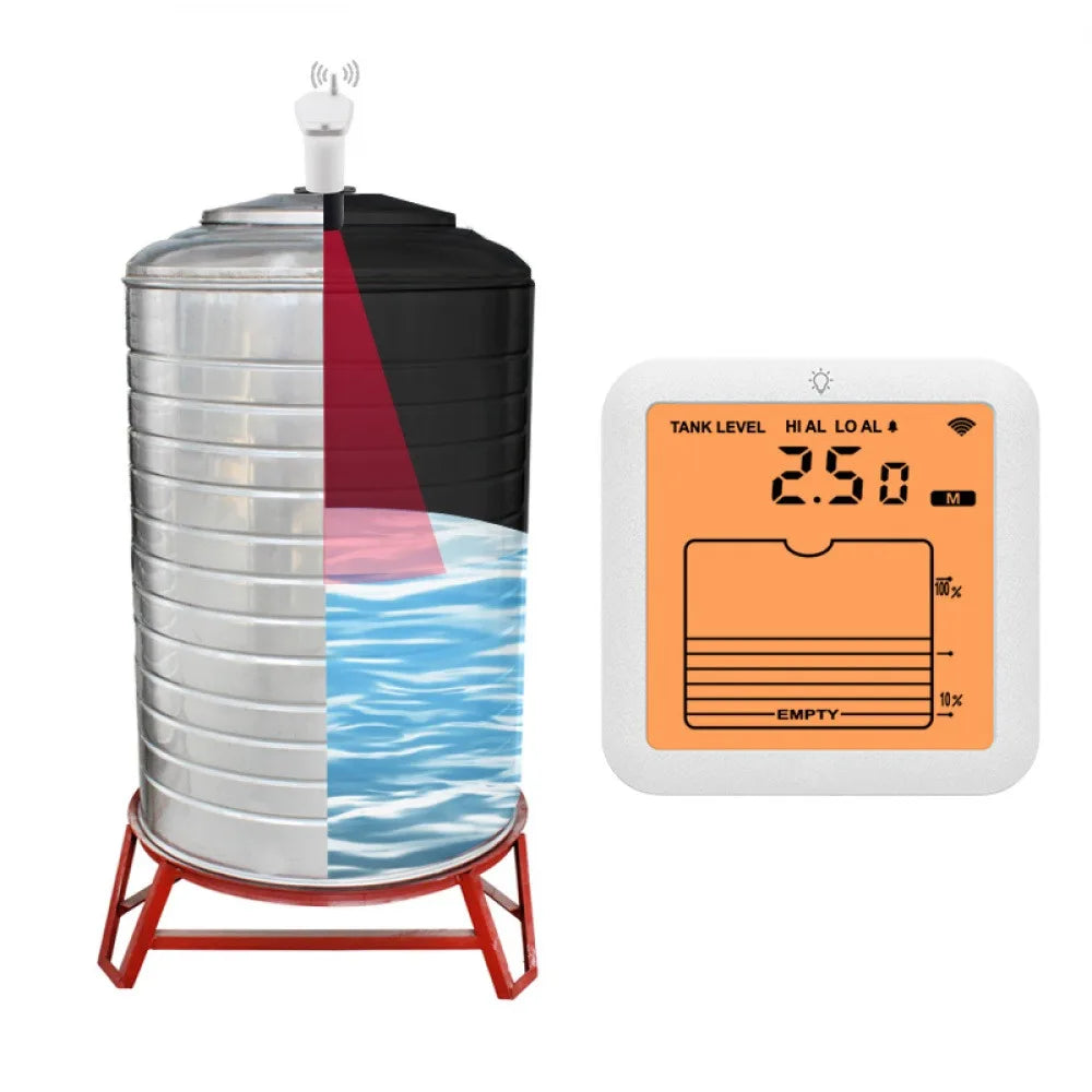 Ultrasonic Water Tank Liquid Meter Time Display Multifunctional Liquid Gauge Low Battery Indicator Alarm Water Tank Measurement Vue