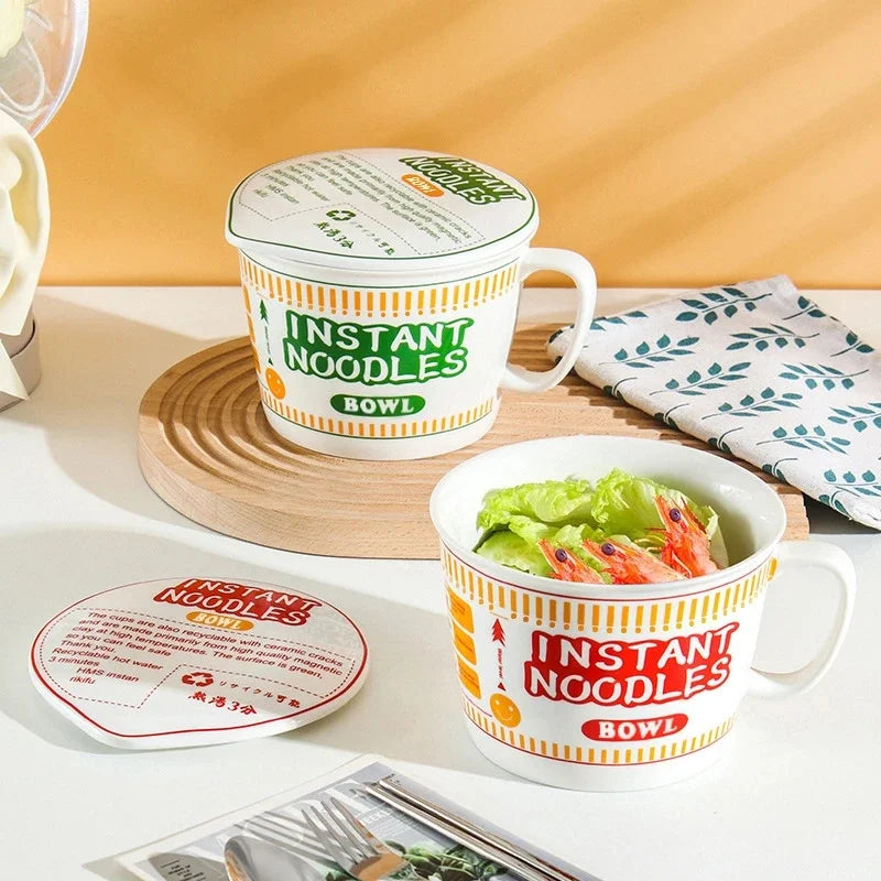 Ceramic Noodle Bowl With Lid Japanese Style Microwave Safe Ramen Soup Bowl Large Capacity Tableware For Students Dorm Use Vue