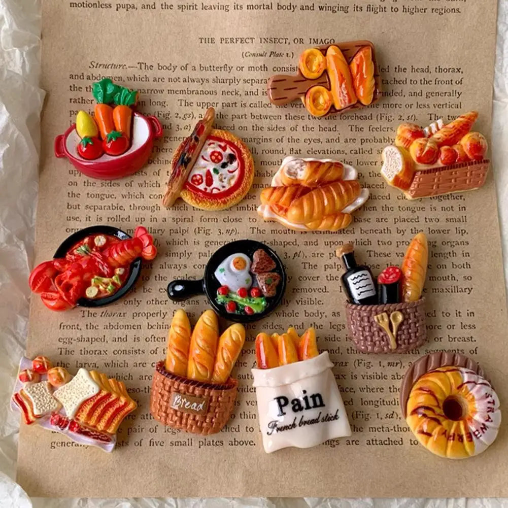 3D Resin Refrigerator Magnets Cartoon French Bread Food Fridge Decor Cute Mini Kitchen Office Ornament Vue