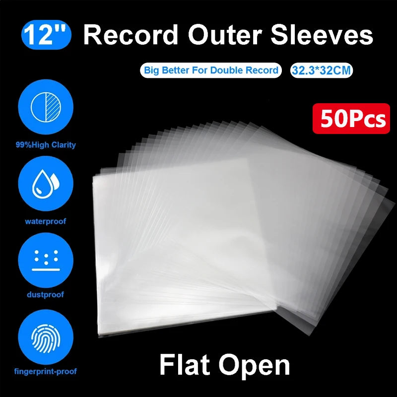 12 inch OPP Gel Recording Protective Sleeve for Turntable Player LP Vinyl Record Self Adhesive Records Bag 32.3cm*32cm 50PCS Vue