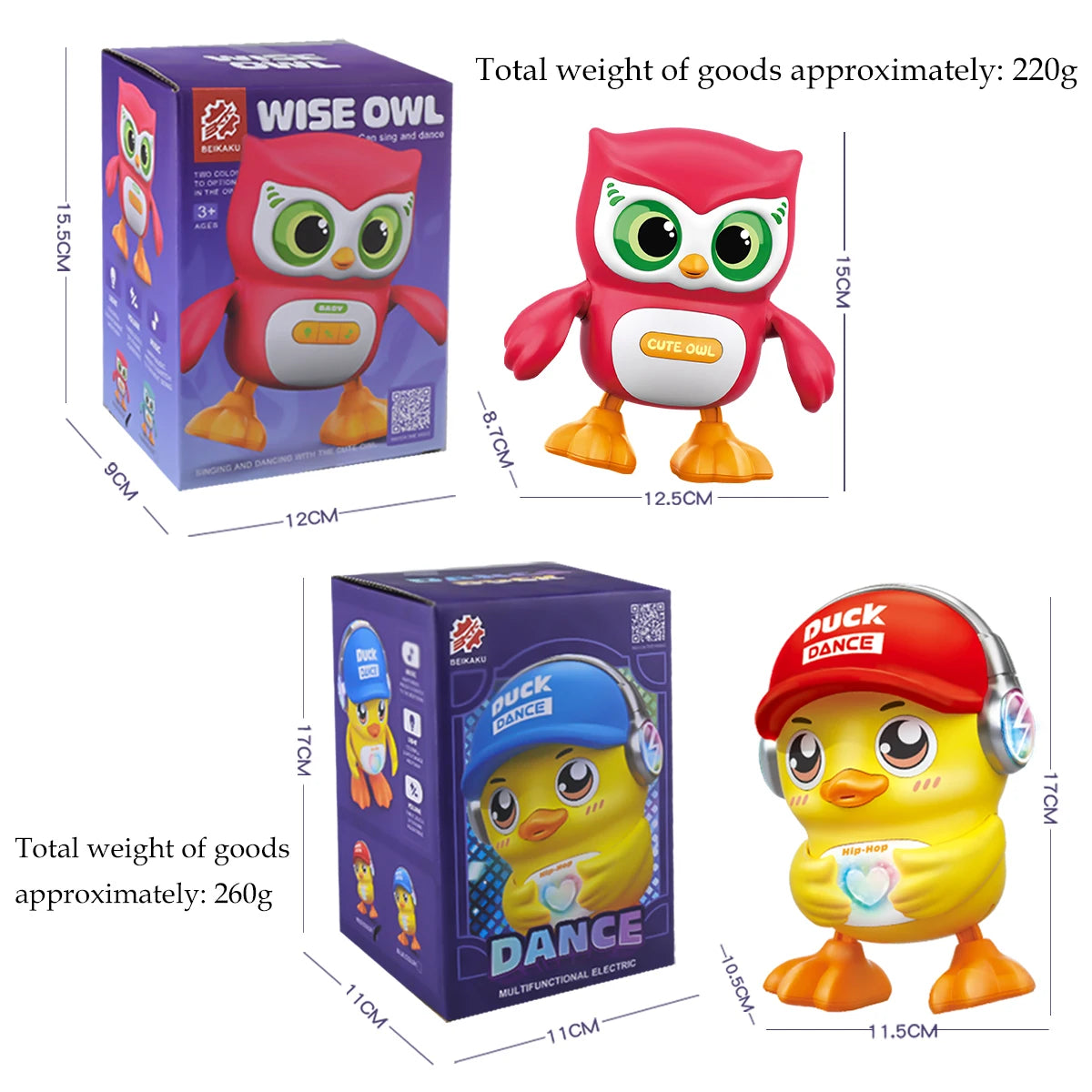 Cute Animals Electronic Toy, Owl Duck Pet with Music Light Dancing Adjustable Volume Moving Robot Mode for Children Vue