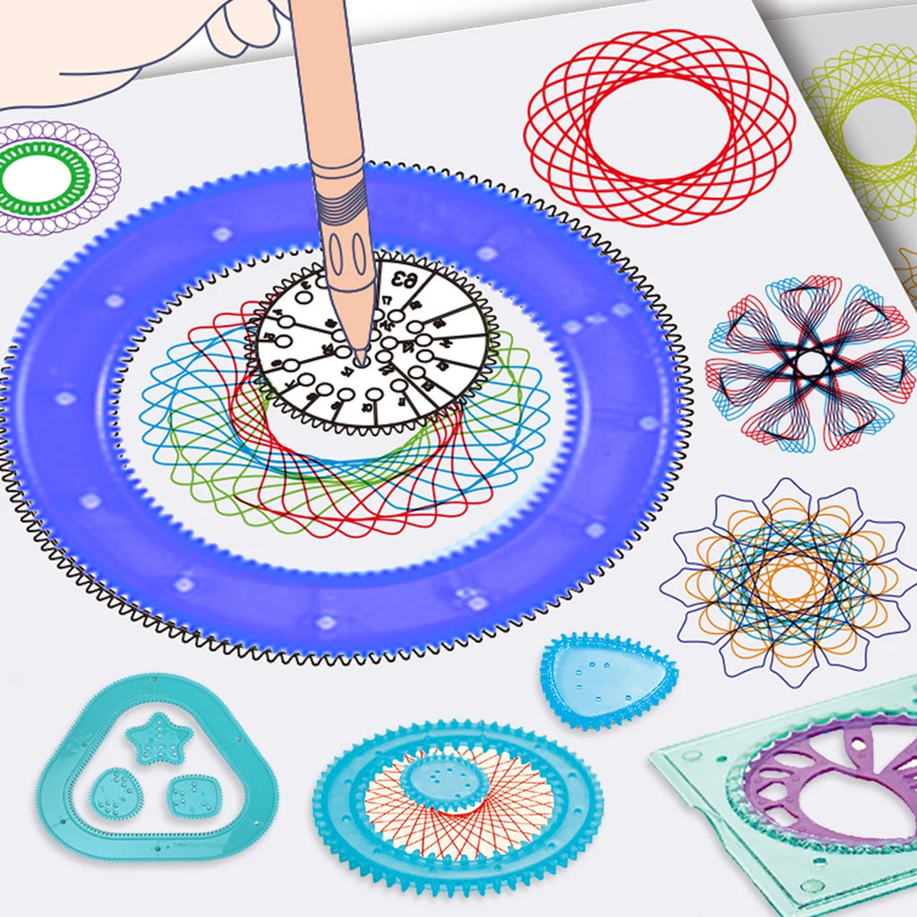 Spirograph Spiral Art Drawing Kit for kids, Fun Shapes Drawing Art Set Classic Gear Design Toys Drawing Rulers with book Vue