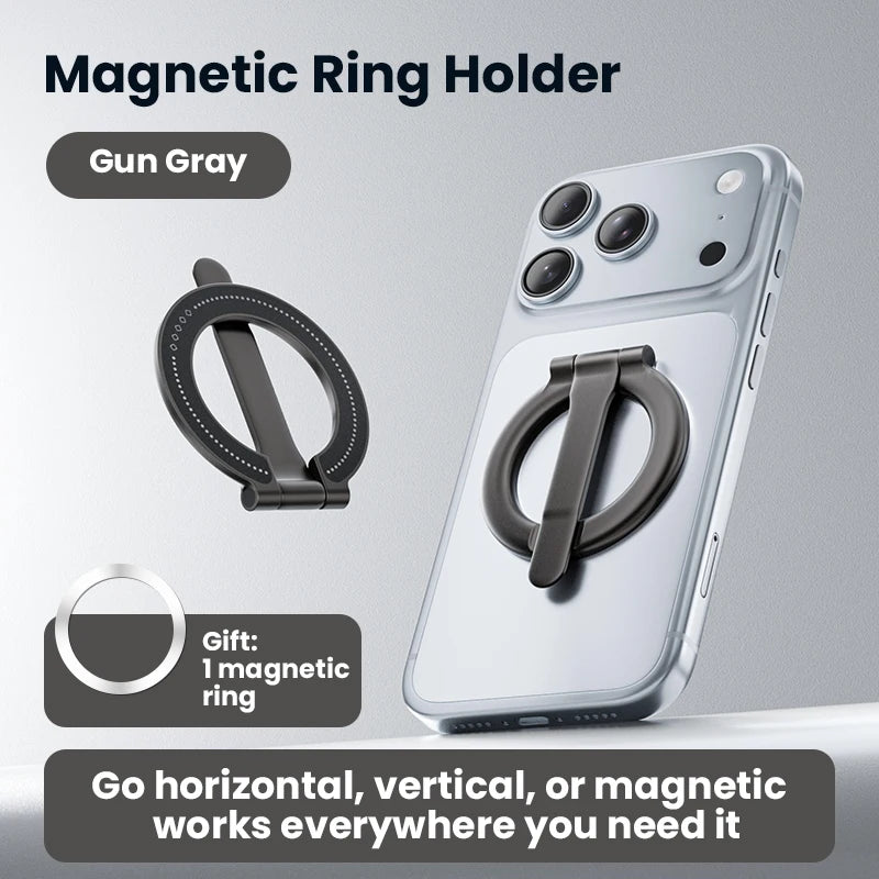 Ultra-thin Cell Phone Ring Holder Magnetic Ring Foldable Kickstand Magnet Grip Desktop Stand for Phone Vue Black