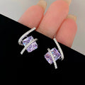 Huitan Purple Cubic Zirconia Rectangular Stud Earrings Women Stud Earrings Vue E2899