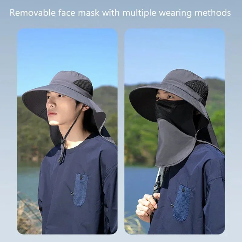 Sun Hat Summer Men Hats Outdoor Sun Protection Detachable with Large Brim Hiking Mask Fishing Outdoor Detachable Sun Beach Hat Vue