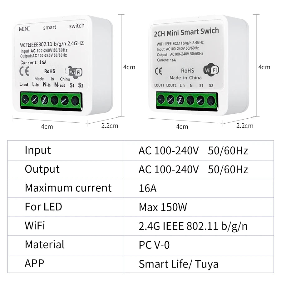 1/2 Channels Wifi Smart Switch Tuya Smart Life Light Switch Module Remote Relay Breaker for Alexa Google Yandex 100-240V 16A Vue