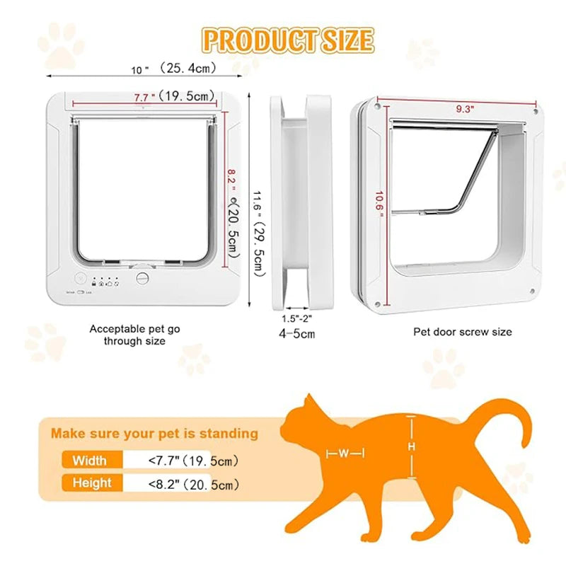 Smart Cat Door with Collars Sensor Key Cat Door Collar Activated with Remote Control 4 Way Locking Cat Flap Automatic Pet Door Vue