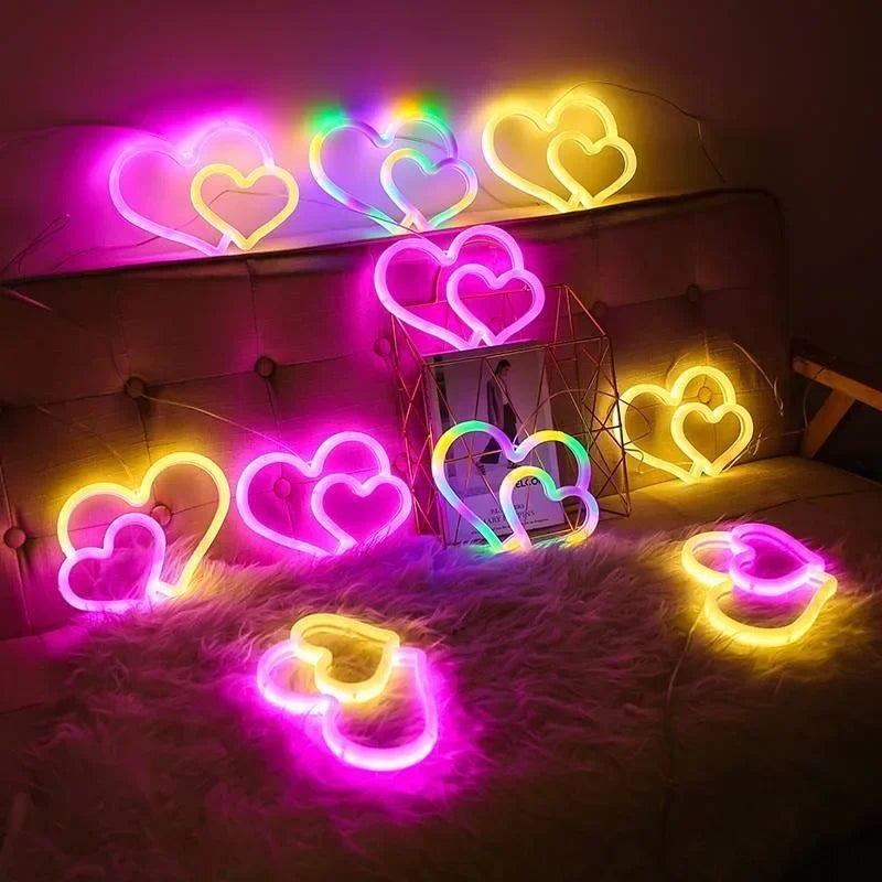 Colorful Neon Double Heart Light Neon Signs for Wall Decor Atmosphere LED for Kids Room Valentine's Day Party Confession Wedding Vue